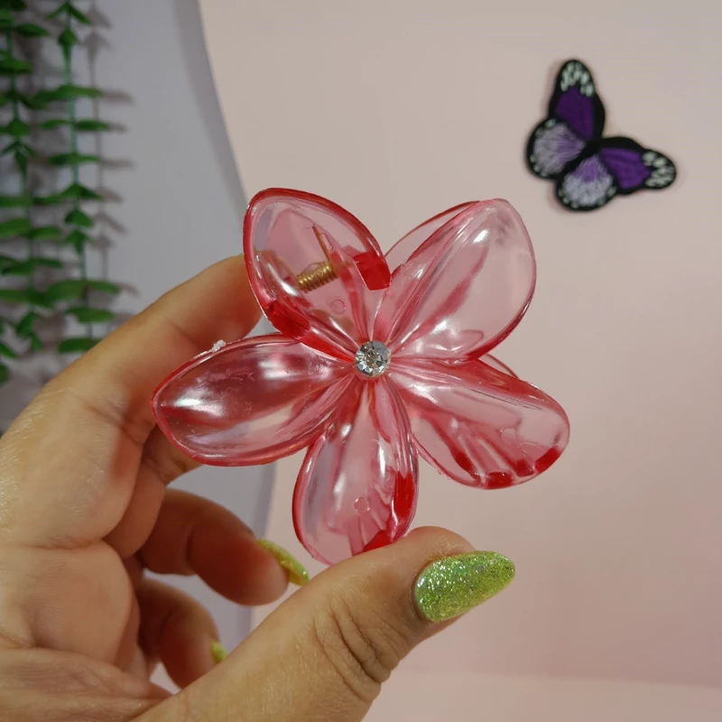 کلیپس پلومریا شفاف رنگی نگین دار7سانتی